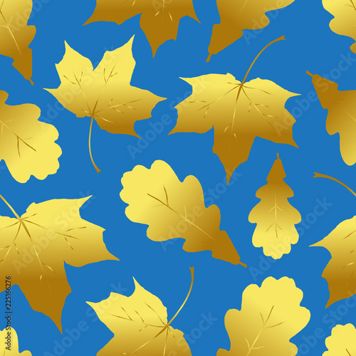 Seamless pattern with Golden maple and oak leaves