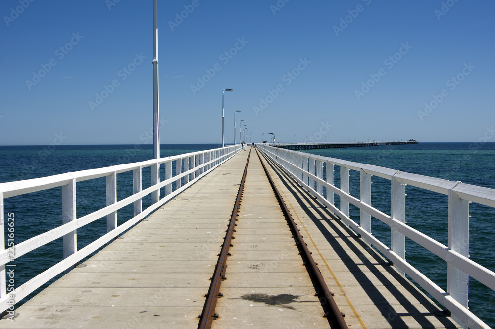 Train tracks on Busselton Jetty, WA, Australia.  Longest jetty in the southern hemisphere.