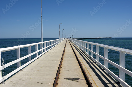 Train tracks on Busselton Jetty, WA, Australia.  Longest jetty in the southern hemisphere. © Galumphing Galah