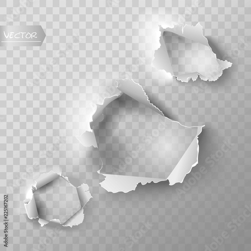 Realistic holes set in paper isolated on transparent backgroun. Vector illustration.