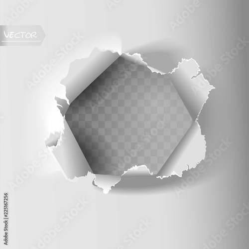 Realistic holes in paper isolated on grey backgroun. Vector illustration.