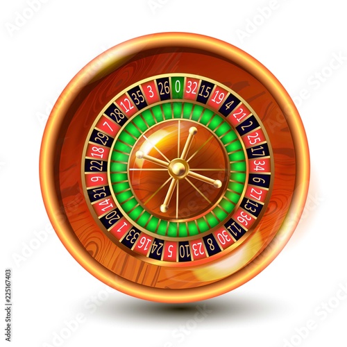 Casino gambling roulette wheel isolated on white background.