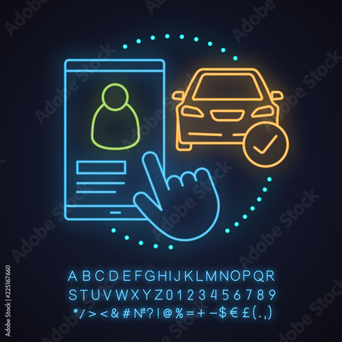 Taxi driver choosing neon light concept icon