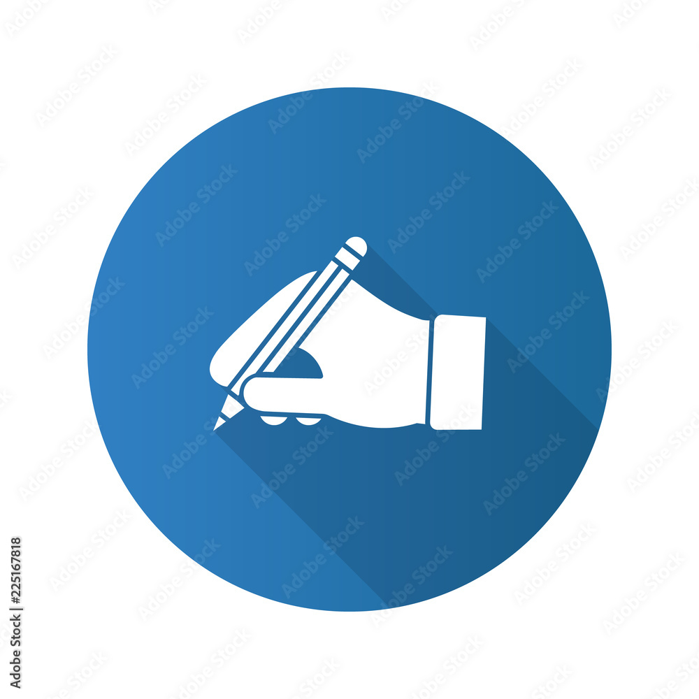 Hand holding pencil flat linear long shadow icon Hand holding pencil flat linear long shadow icon