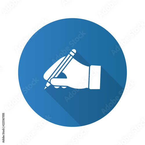 Hand holding pencil flat linear long shadow icon