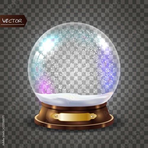 3d Classic Snow Globe Vector.Glass Sphere With Glares And Gighlights. Isolated On Transparent Background Illustration