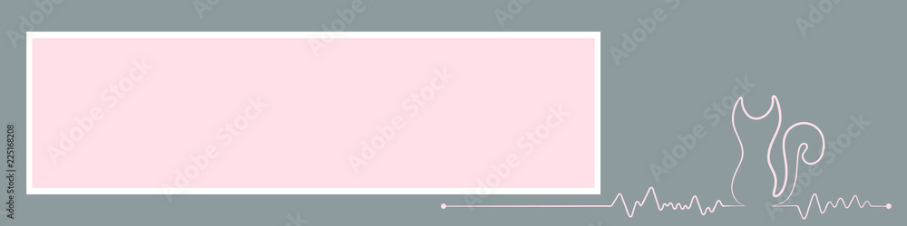 Fototapeta premium Banner with cardiogram in the form of a silhouette of a cat. Vector illustration