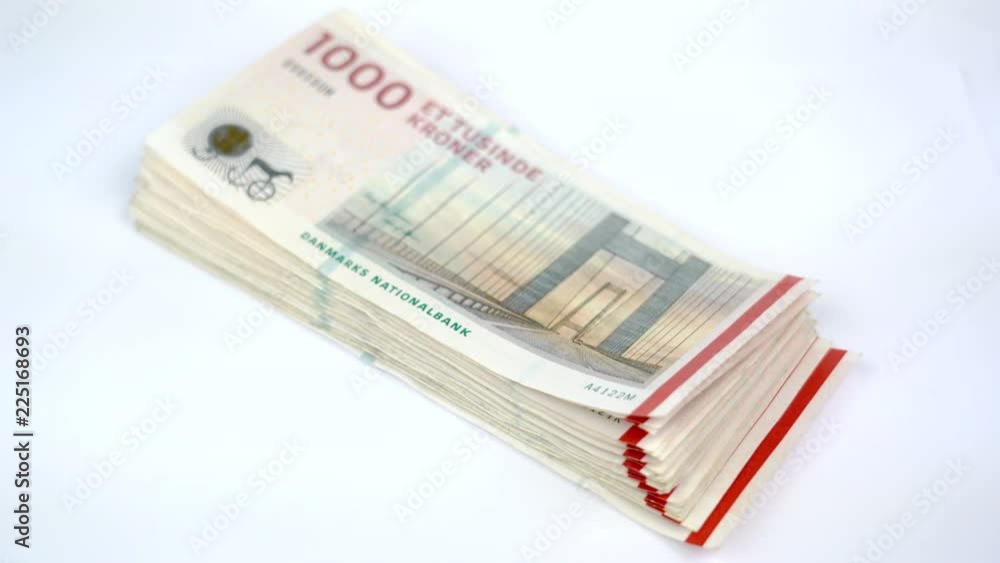 Danish krone. ( DKK ) 1000 Kroner banknotes. 4k video Danish krone. ( DKK ) 1000 Kroner banknotes. 4k video