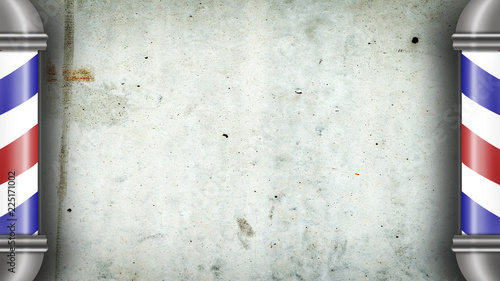Barber pole against a gray concrete wall. Copy space. Concept Barber Shop.