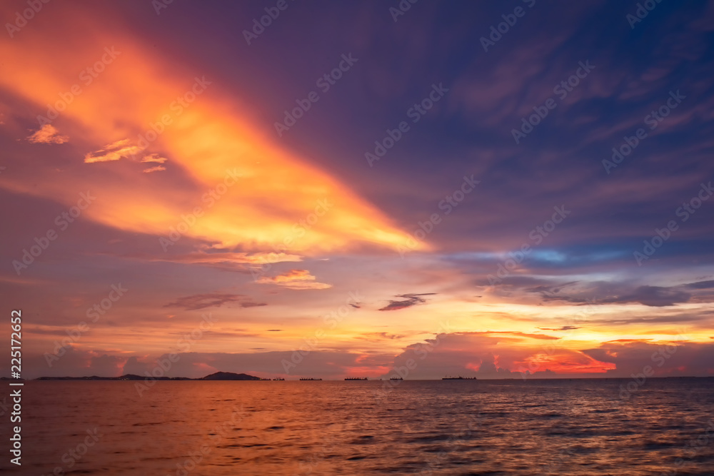 Twilight sky background. Colorful Sunset sky and cloud.vivid sky in twilight time background.Fiery orange sunset sky. Beautiful