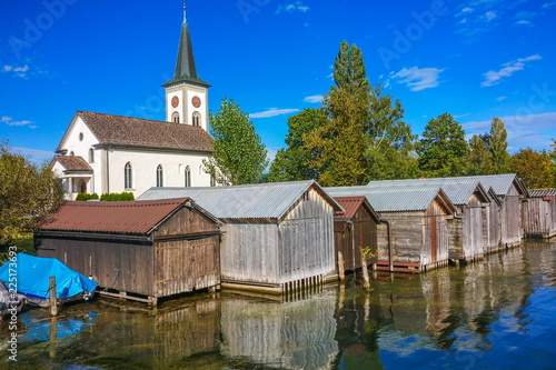 The beautiful historical village of Busskirch on the shores of the Upper Zurich Lake (Obersee), Rapperswil-Jona, Sankt Gallen, Switzerland