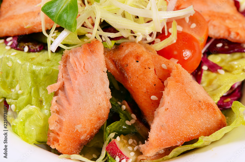 Salad from seafood and a salmon close up Salad from seafood and a salmon close up