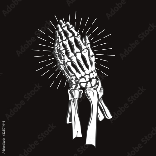 Vector illustration - Praying skeleton hands. vector illustration