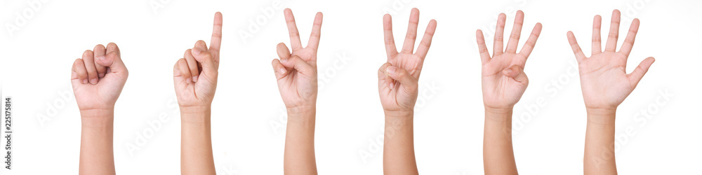 Kid Hand Isolated on White Background : Hand Counts from Zero to Five. Kid Hand Isolated on White Background : Hand Counts from Zero to Five.