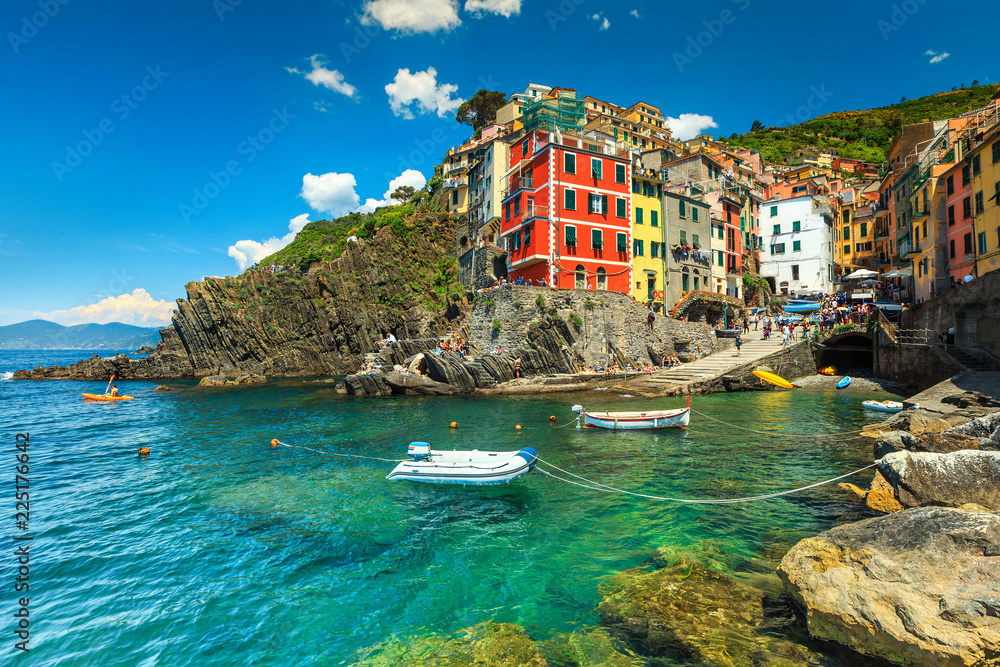 Beautiful fantastic Riomaggiore village, Cinque Terre, Liguria, Italy, Europe