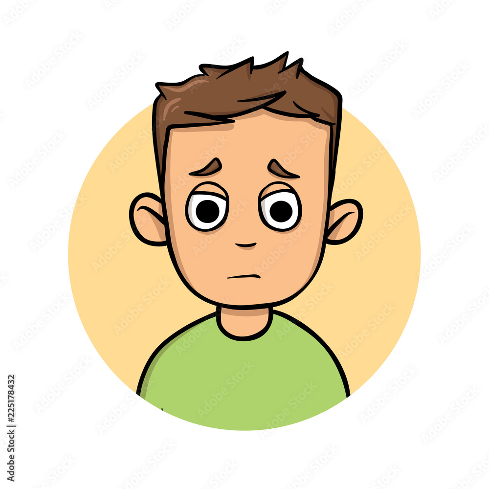 Cartoon boy with dilated pupils. Colorful flat design icon. Flat vector illustration. Isolated on white background.