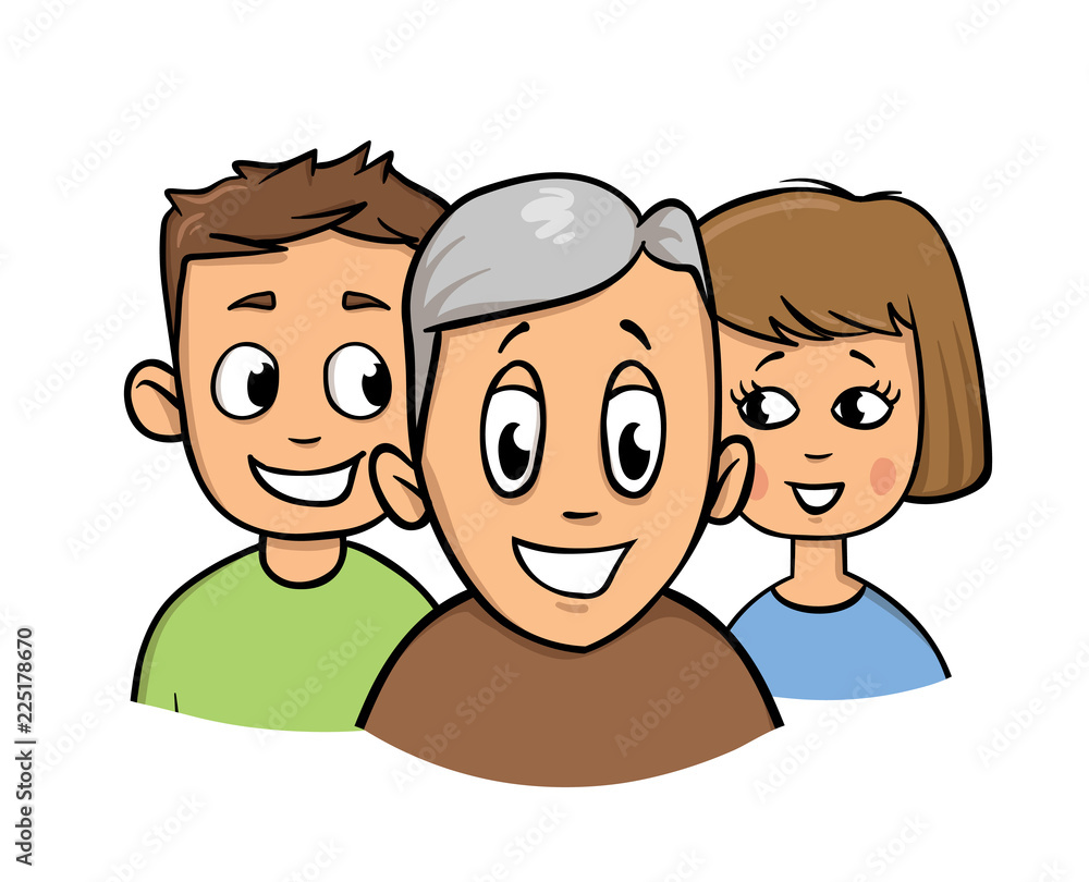Boy, girl and senior man. Taking care of elderly persons icon. Colorful flat vector illustration. Isolated on white background. Boy, girl and senior man. Taking care of elderly persons icon. Colorful flat vector illustration. Isolated on white background.