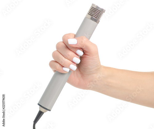 Microphone in hand on white background isolation