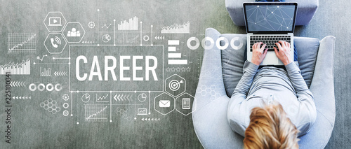 Foto Career with man using a laptop in a modern gray chair