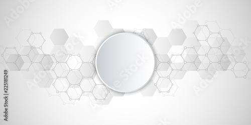 Molecular structure and chemical elements. Abstract molecules background. Science and digital technology concept. Vector illustration for scientific or technological design.