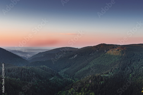 Fototapeta Naklejka Na Ścianę i Meble -  Mountain valley landscape view at beautiful and colorful sunset twilight sky. Oker Dam (Okertalperre), mountain landscape in National Park Harz, Goslar, Bad Harzburg in Germany