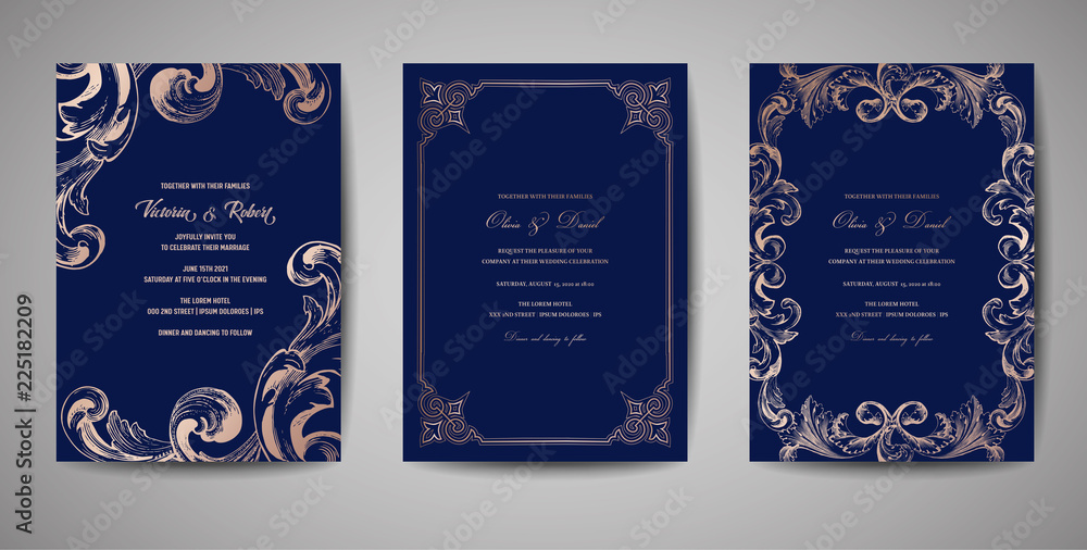 Invitation Card With Monogram On Dark Blue Background. Wedding Invitation,  Save The Date. Vintage Invitation Template. Royalty Free SVG, Cliparts,  Vectors, and Stock Illustration. Image 50132038.