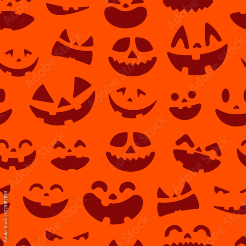 Halloween pumpkin faces seamless pattern. Vector background