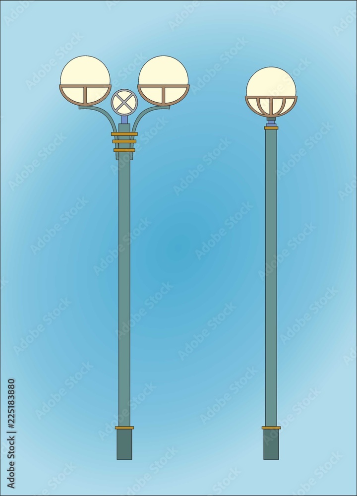 CLASSICAL STREET LIGHTS IN BLUE BACKGROUND. TWO KINDS. CLASSICAL STREET LIGHTS IN BLUE BACKGROUND. TWO KINDS.