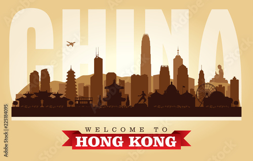 Hong Kong China city skyline vector silhouette