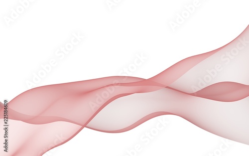 Abstract light red wave. Bright light red ribbon on white background. Abstract red smoke. Light red scarf. Raster air background. 3D illustration