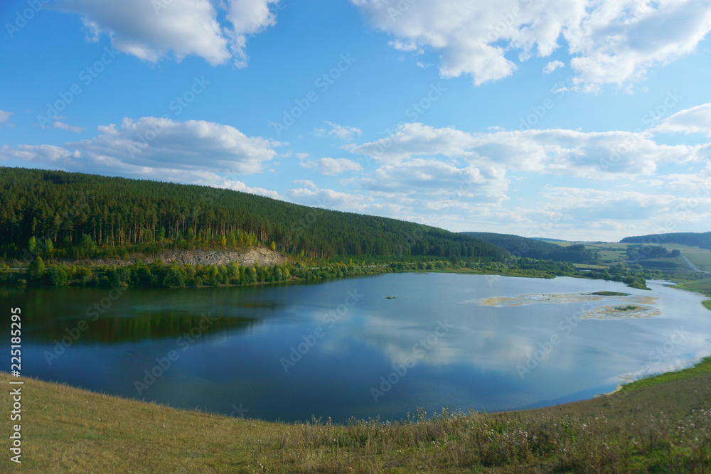 beautiful landscape, nature, lake, forest and field