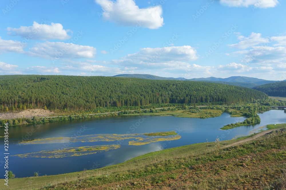 beautiful landscape, nature, lake, forest and field