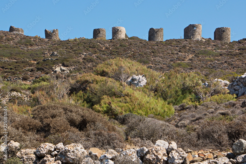 Ruins of windmills at Spoa on Karpathos in Greece
Ruins of windmills at Spoa on Karpathos in Greece