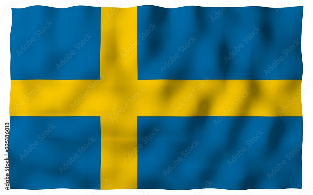 The flag of Sweden. Official state symbol of the Kingdom of Sweden. A blue field with a yellow Scandinavian cross that extends to the edges of the flag. 3d illustration The flag of Sweden. Official state symbol of the Kingdom of Sweden. A blue field with a yellow Scandinavian cross that extends to the edges of the flag. 3d illustration
