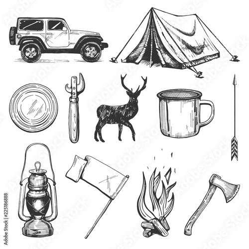 camping icons set