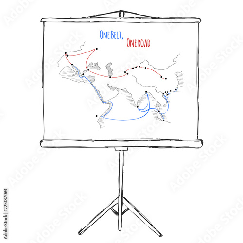 One Belt One Road new Silk Road concept. 21st-century connectivity and cooperation between Eurasian countries. Vector illustration.