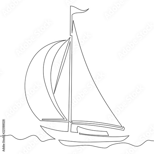 continuous line drawing of sailing boat vector