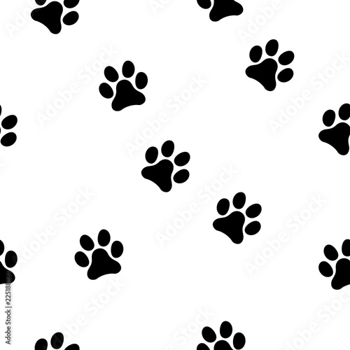 Black paw seamless pattern icon vector silhouette o, isolated on background
