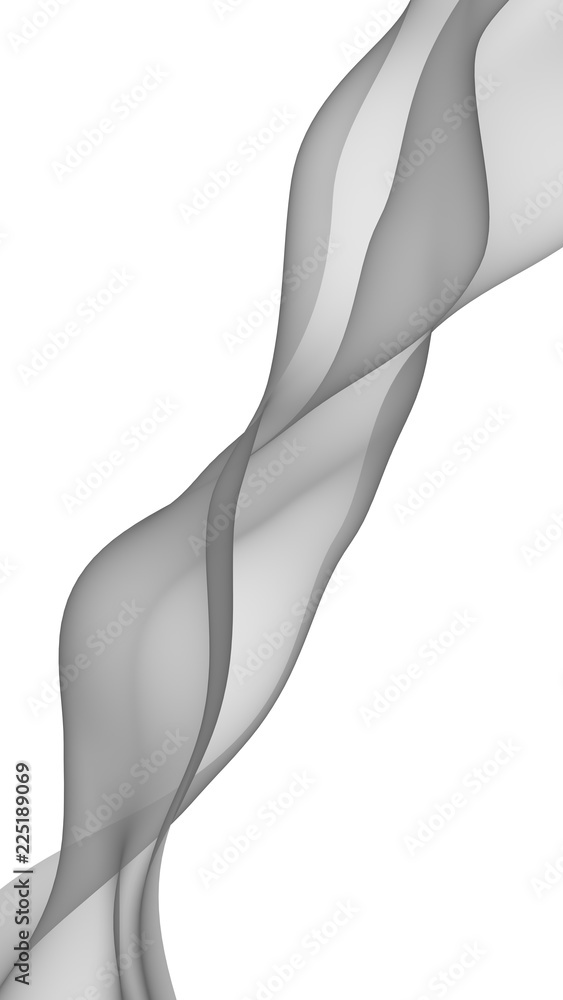 Abstract gray wave. Bright gray ribbon on white background. Gray scarf. Abstract smoke. Raster air background. Vertical image orientation. 3D illustration Abstract gray wave. Bright gray ribbon on white background. Gray scarf. Abstract smoke. Raster air background. Vertical image orientation. 3D illustration