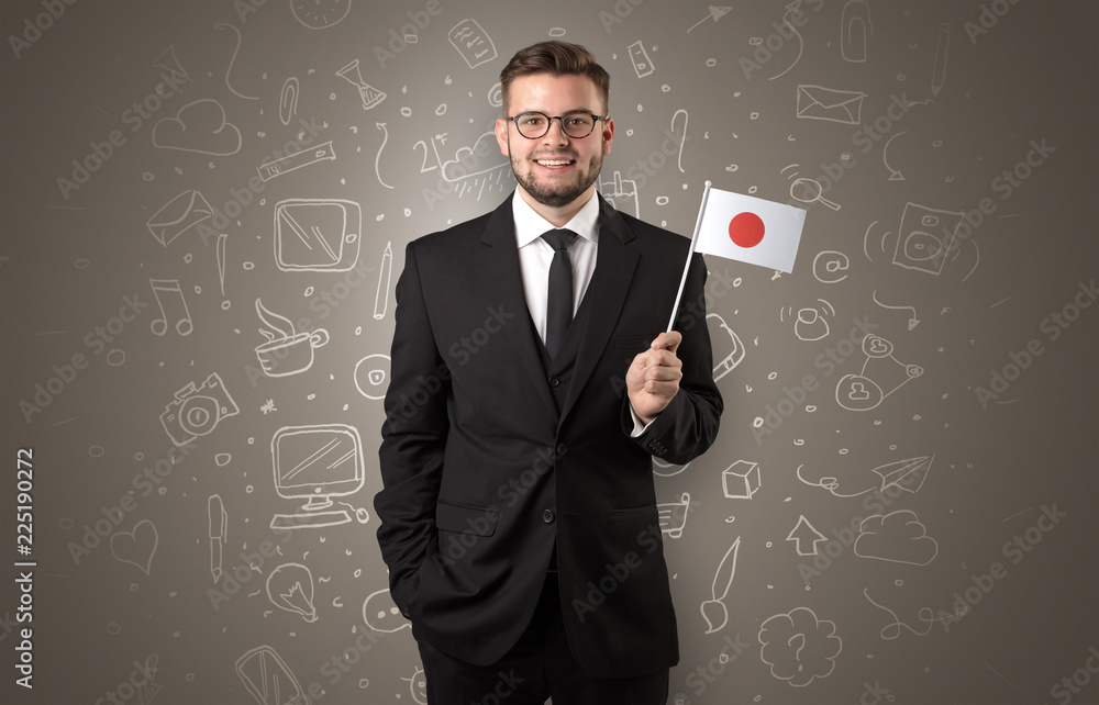 Businessman with office symbol concept and little flag on his hand
Businessman with office symbol concept and little flag on his hand