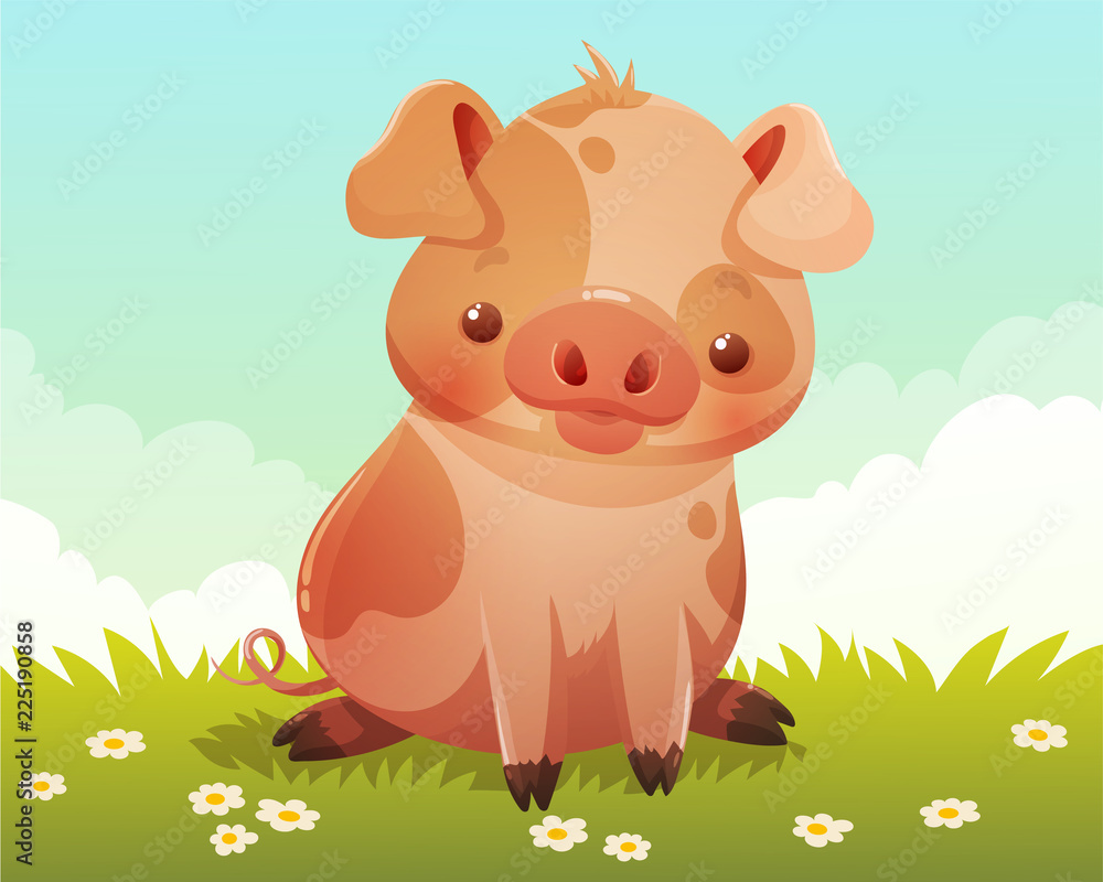 Spotted pink pig munching on grass Royalty Free Vector Image