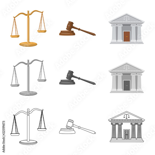 Vector illustration of law and lawyer logo. Collection of law and justice stock symbol for web.