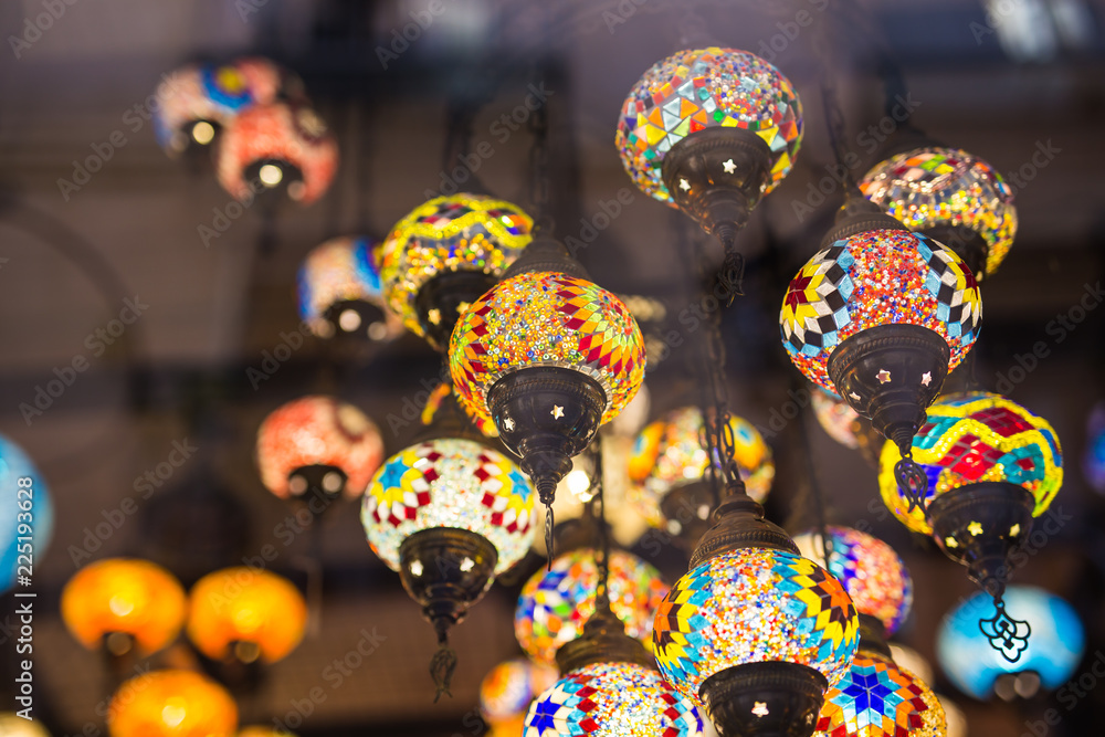 Fototapeta premium Colourful turkish mosaic lamps oriental traditional light