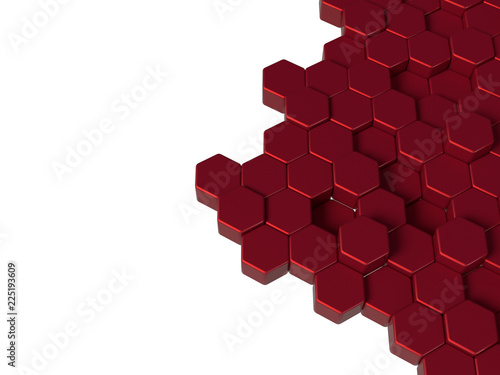 Wall of Red hexagons as wallpaper or background. 3D rendering