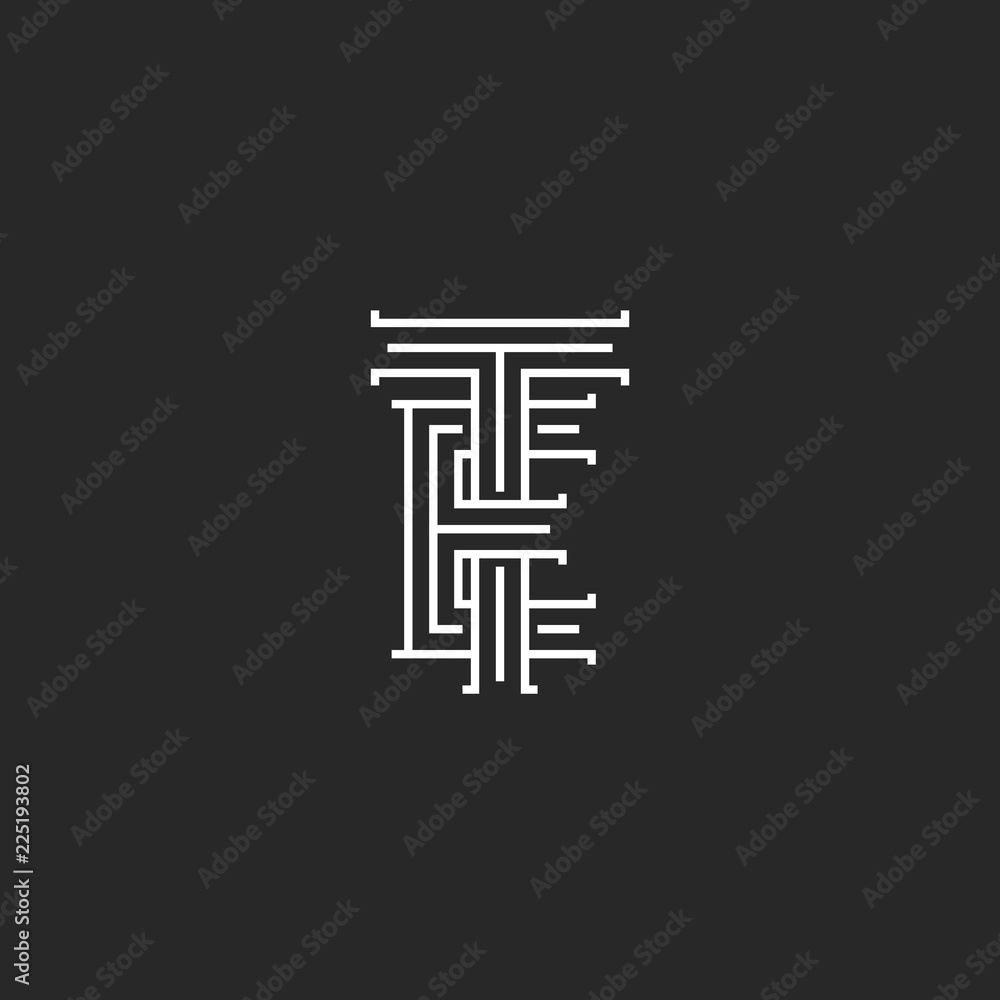 Logo TE letters linear medieval monogram mockup, parallel lines art ET creative design mark, two initials T and E typography symbols Logo TE letters linear medieval monogram mockup, parallel lines art ET creative design mark, two initials T and E typography symbols