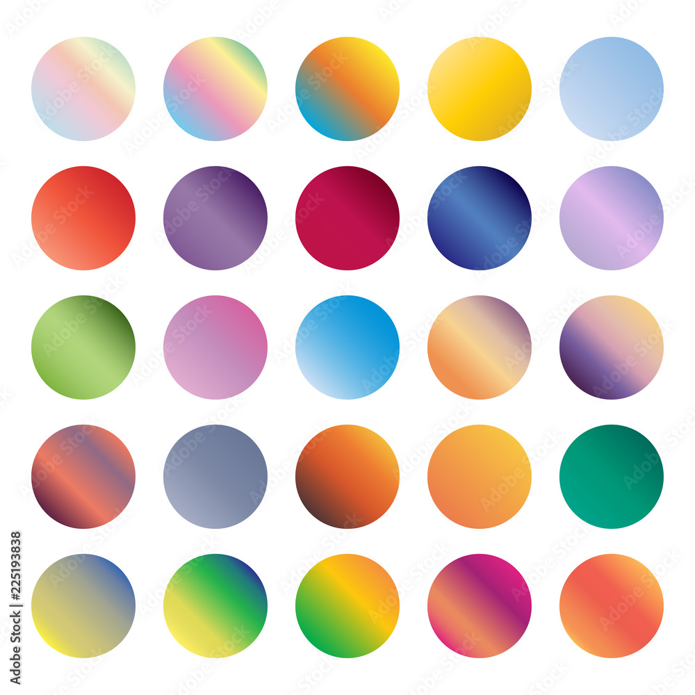 Set of rounded holographic gradient sphere button. Vector illustration Set of rounded holographic gradient sphere button. Vector illustration