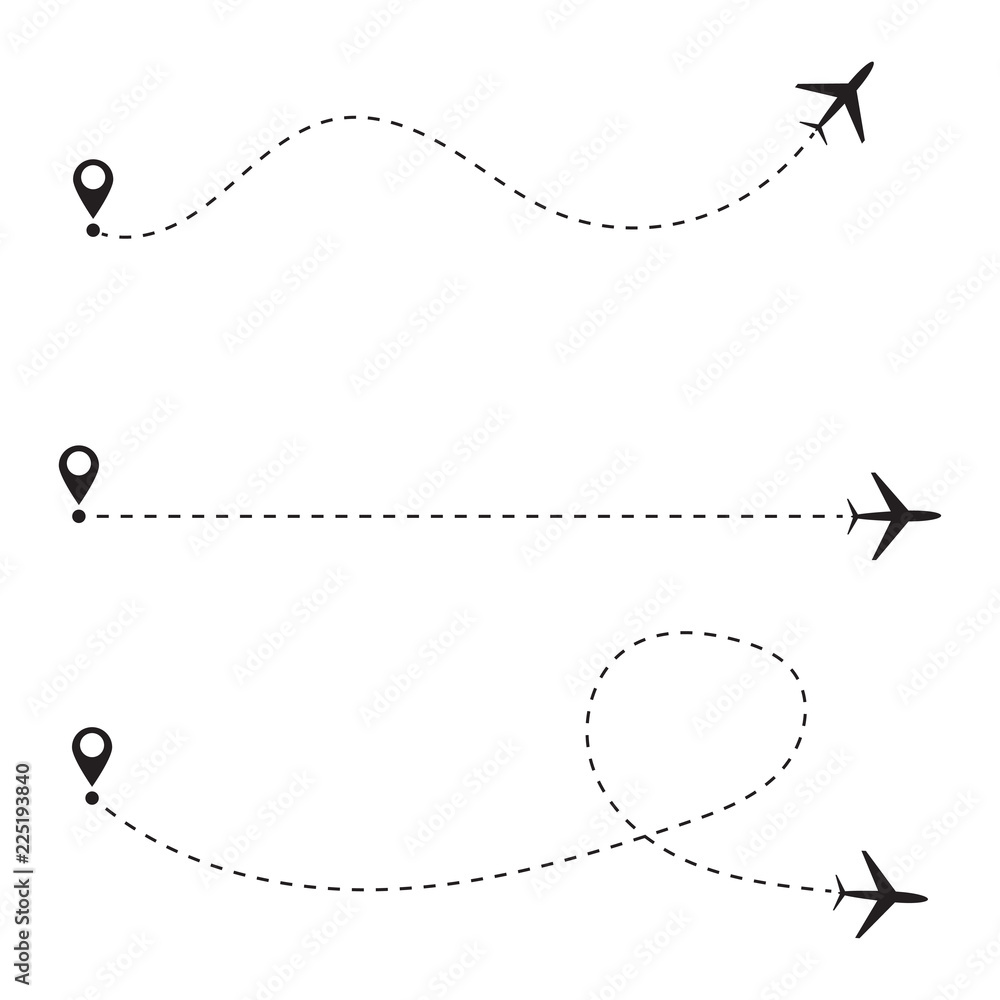 Set of airplane line path. Vector illustration Set of airplane line path. Vector illustration