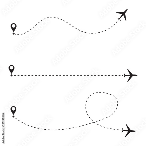 Set of airplane line path. Vector illustration