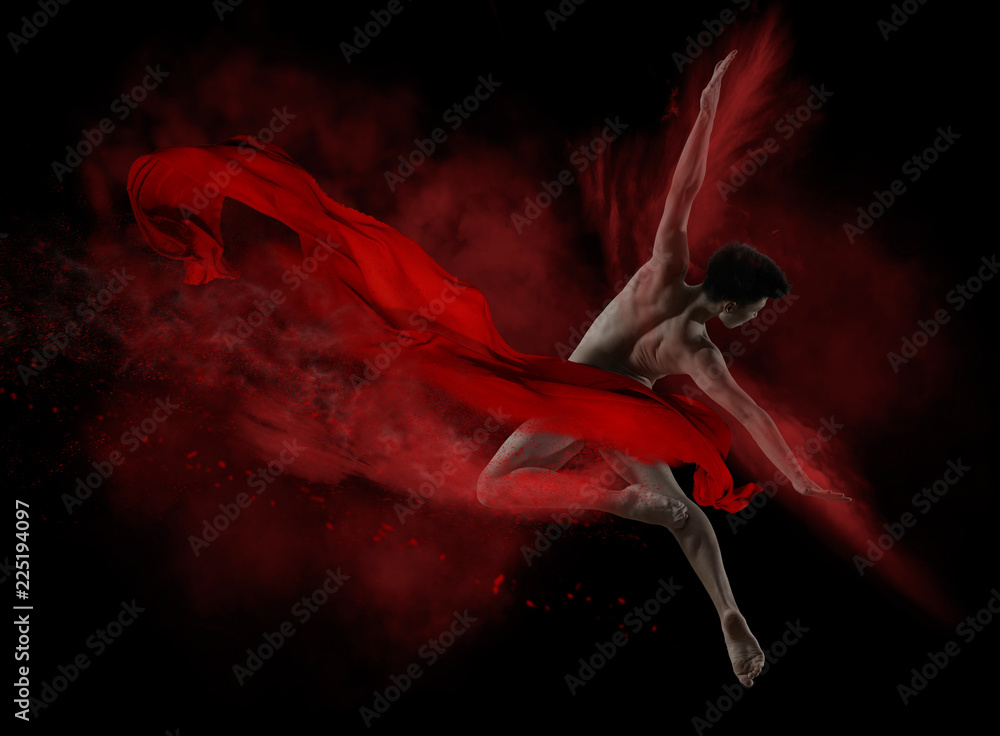 Obraz premium Ballet man. Dance black and red concept