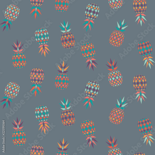 Wallpaper Mural Colorful ethnic vector pattern with delicious pineapples on cool grey background. Trendy abstract shaped elements. Great for summer fabrics, card design, gift wrapping papers, scrapbooking etc. Torontodigital.ca